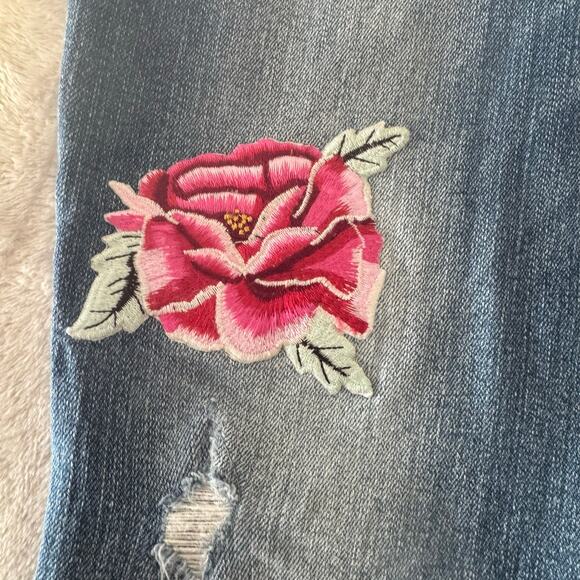 Black Daisy Womens Button Fly Relaxed Skinny Denim Jeans sz 7 28 Embroidered Y2K - Picture 5 of 10